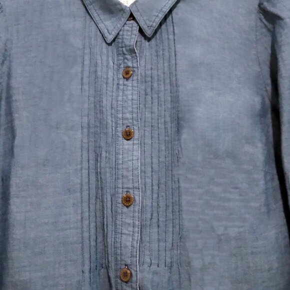 Denim/Chambray Tunic Smock Top/Mini Dress with Pleated & Pink StripedAccents Sz6 - Picture 6 of 9